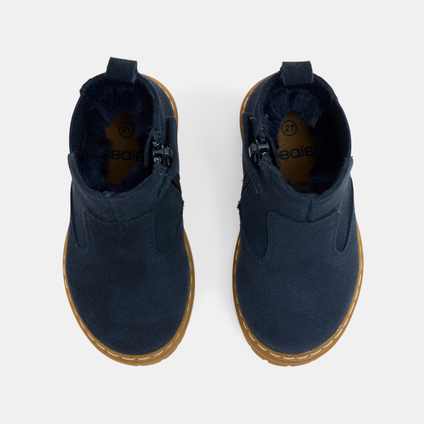 حذاء بوت تشيلسي من الجلد، باللون الأزرق الداكن للأطفال الصغار